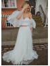 Two Piece Off Shoulder Ivory Lace Tulle Unusual Wedding Dress